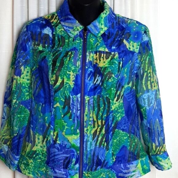 Lace Womans  Blue lace Zip Up‎ CoverUp Jacket S - Picture 1 of 6